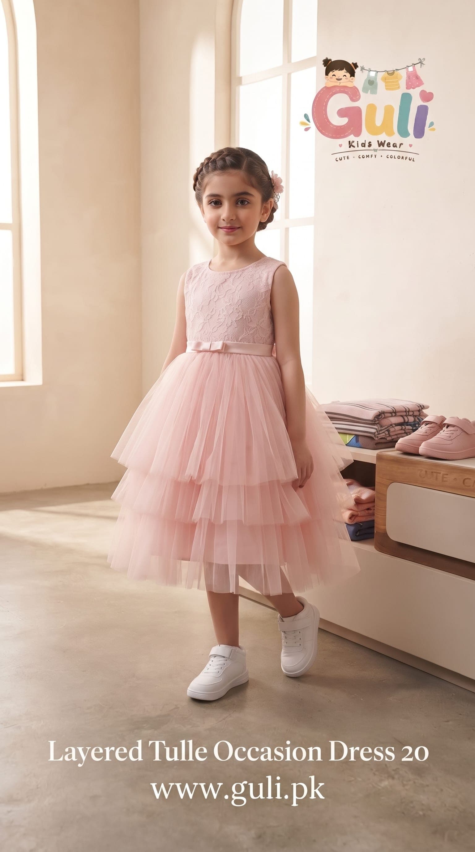 Layered Tulle Occasion Dress — light pink
