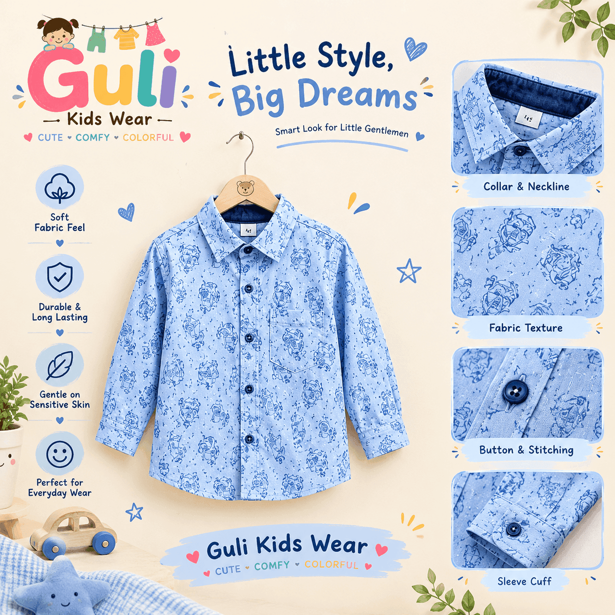 Boys Light Blue Printed Shirt — Light Blue view 2