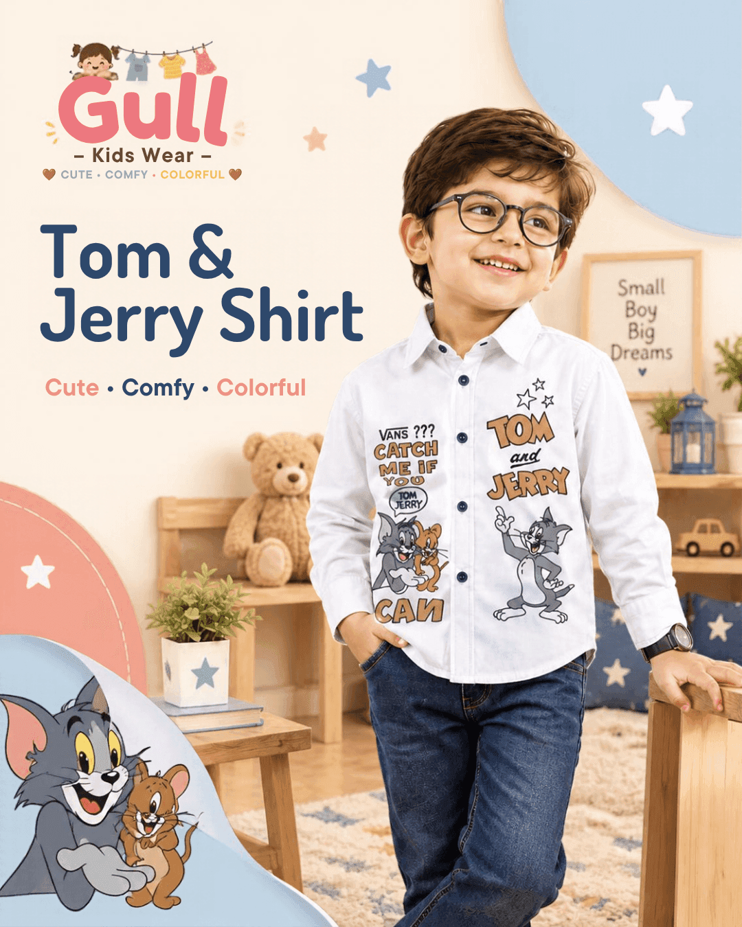 Boys White Cartoon Printed Shirt — white