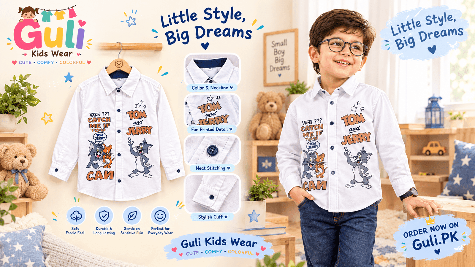 Boys White Cartoon Printed Shirt — white view 2